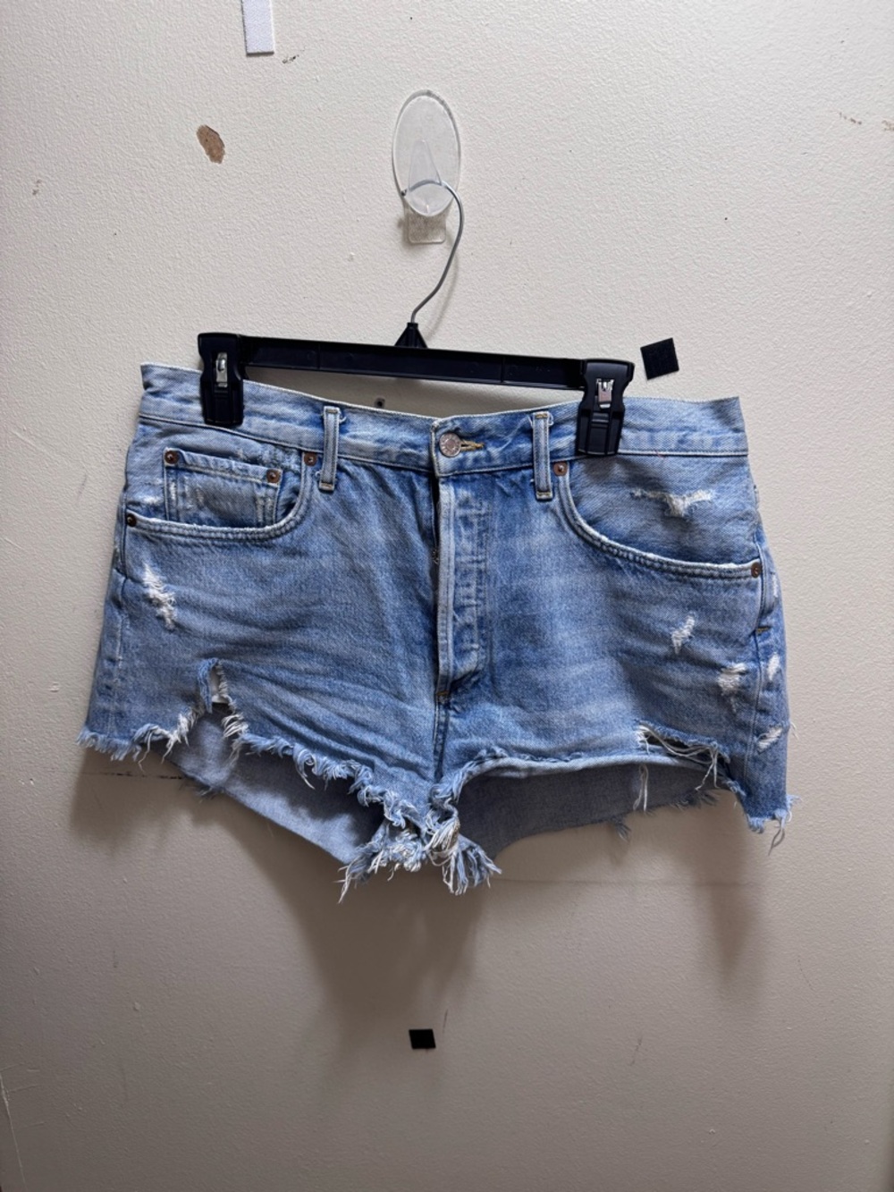 Agolde Light Blue Distressed Denim Cutoff Shorts size 30